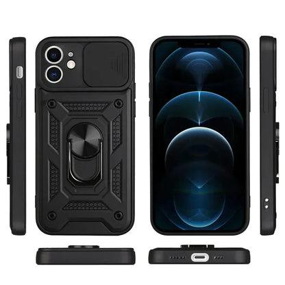 Luxury Slide Camera Lens Protection Armor Case for iPhone 17 16 15 14 Plus 13 12 Pro Max Military Grade Bumpers Metal Ring Cover