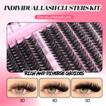 GROINNEYA DIY Lash Clusters Set Mixed Tray Lashes Kit Fluffy Individual Lashes Extension with Lash Bond and Seal At Home Makeup