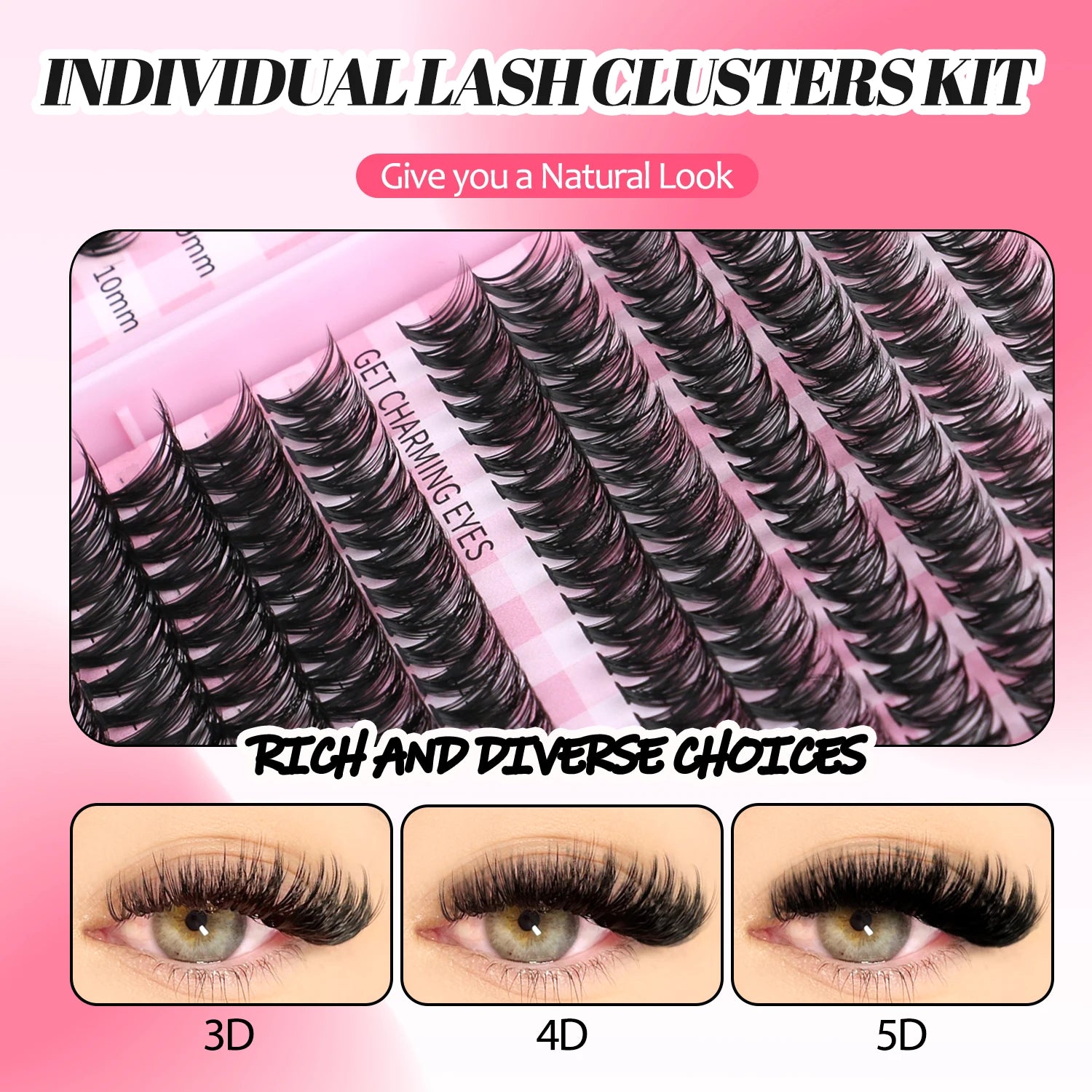 GROINNEYA DIY Lash Clusters Set Mixed Tray Lashes Kit Fluffy Individual Lashes Extension with Lash Bond and Seal At Home Makeup
