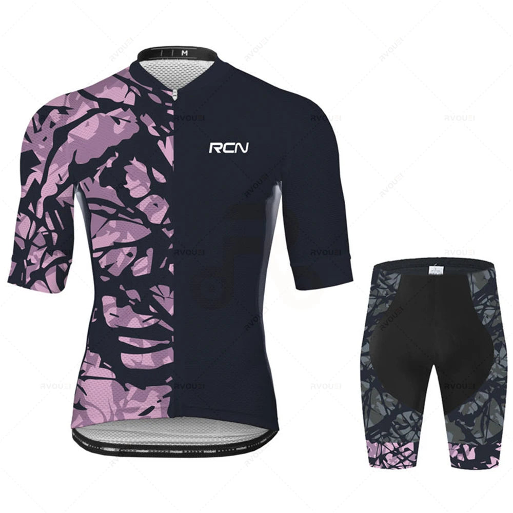 2025 RCN Pro Team Cycling Jersey Set – Men’s Short Sleeve Road Bike & MTB Racing Kit, Breathable Summer Bicycle Clothing with Bib Shorts