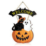 Halloween Welcome Sign with Cat, Ghost and Pumpkin - Festive Door Decor