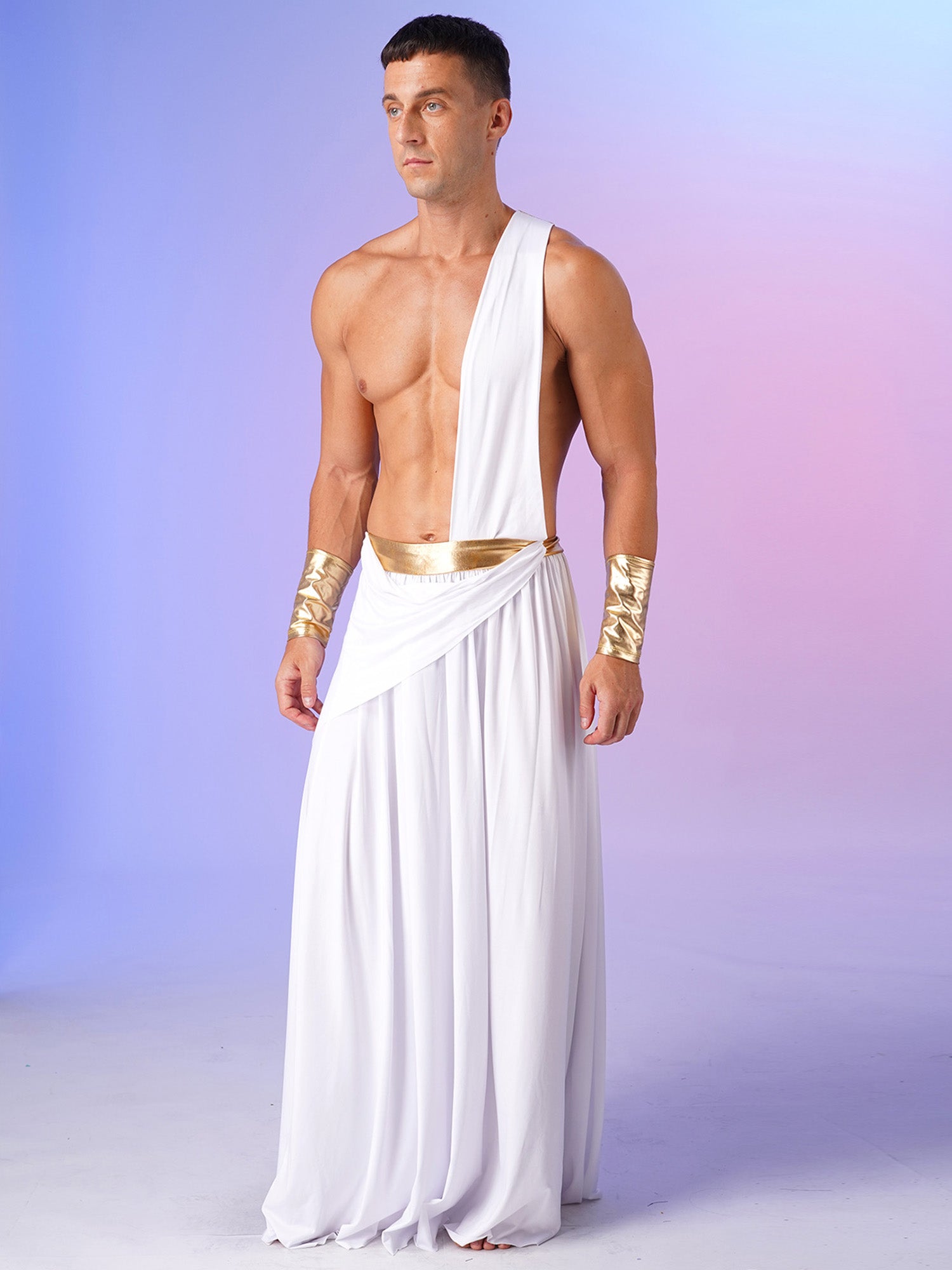 Mens Ancient Greek God Toga Gladiator Costumes Roman Emperor One Shoulder Sleeveless Robe Halloween Medieval Warrior Outfits
