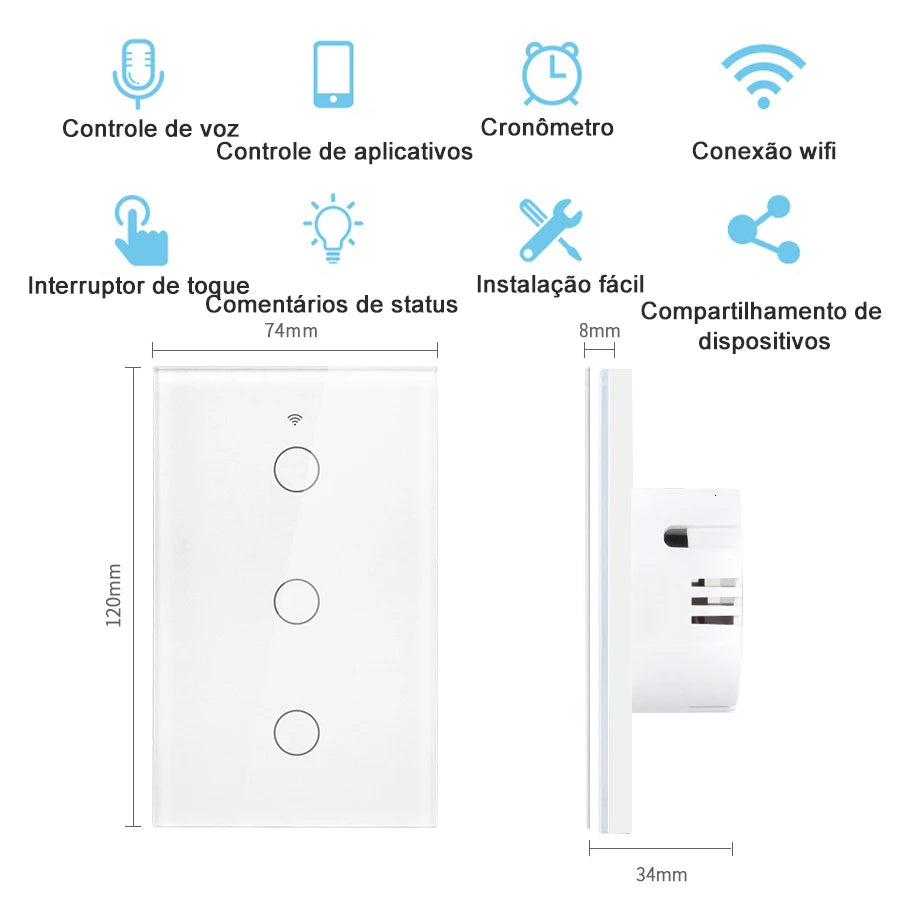 Tuya WiFi Touch Wall Smart Switch 1/2/3 Gang Light Switch Without Neutral Line Smart Life APP Control Support Alexa Google Home