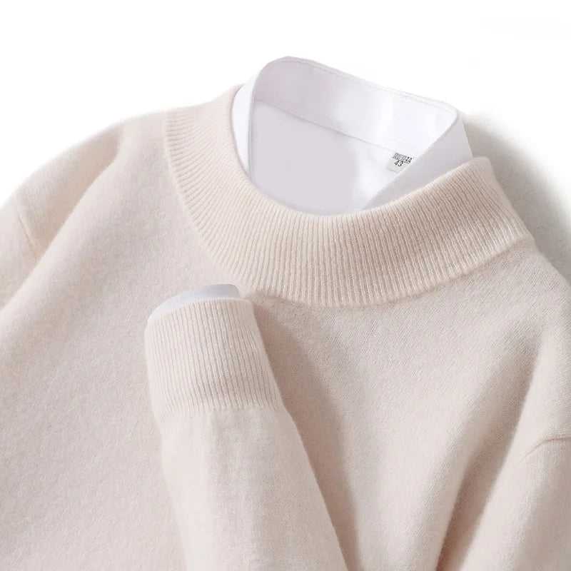 100% Pure Wool Sweater For Men, Half High Neck Knitted Pullover, Long Sleeved Casual Autumn Winter Thick High-End Sweater Warmth