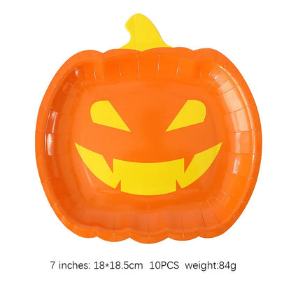 Halloween Thanksgiving Disposable Tableware White Paper Plates Halloween Pumpkin Party Supplies Birthday Party Decor
