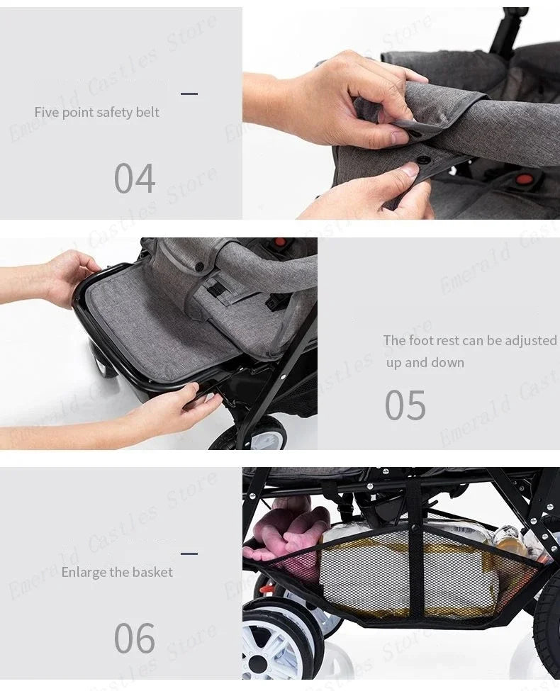 EU STOCK Twin strollers Double kids two seats strollers foldable carriage wholesale baby stroller Front and rear seats