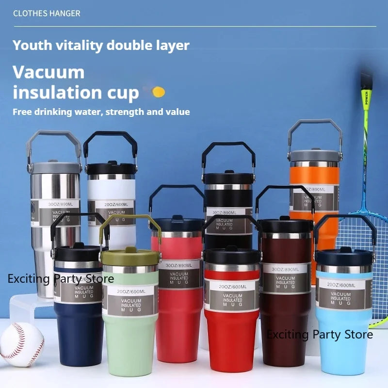 20oz/30oz Thermal Water Bottle With Straw Stainless Steel Car Coffee Mug Keeps Cold and Heat Thermal Mug Tumbler Vacuum Flasks