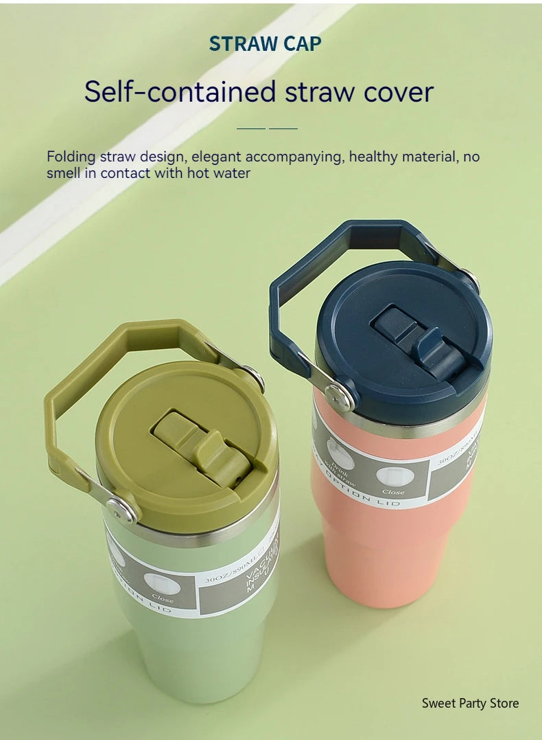 20oz/30oz Stainless Steel Thermos Mug With Straw Keeps Cold and Heat Thermal Mug Tumbler Outdoor Sports Thermal Water Bottle