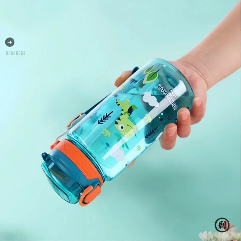 600ml Dinosaur Water Bottle For Kids Water Sippy Cup With Silicone Straw Leakproof Plastic Water Bottles Summer Kids Water Cup