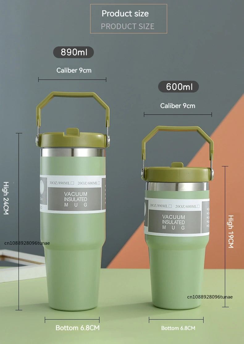 20oz/30oz Thermal Water Bottle With Straw Stainless Steel Car Coffee Mug Keeps Cold and Heat Thermal Mug Tumbler Vacuum Flasks