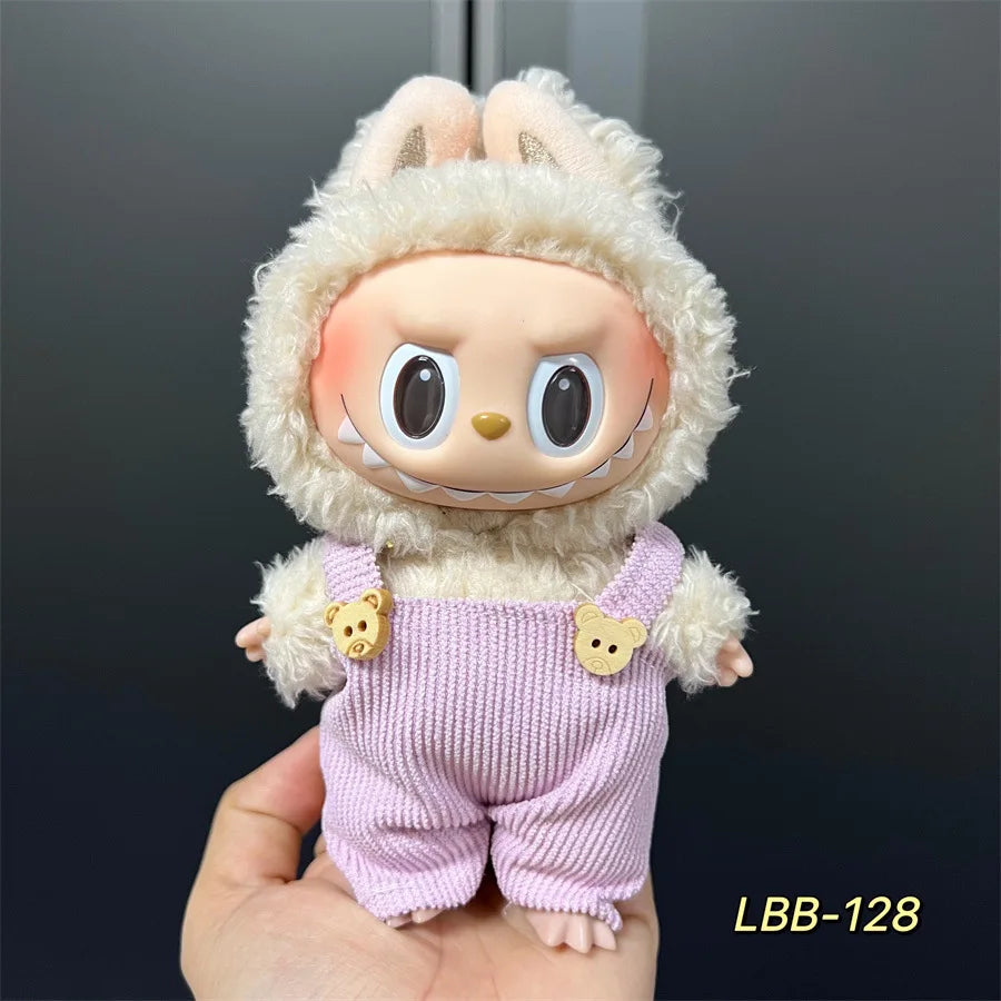 Cute Mini Plush Doll Clothes for 17cm Labubu Many Kinds of Overalls Clothes Accessories