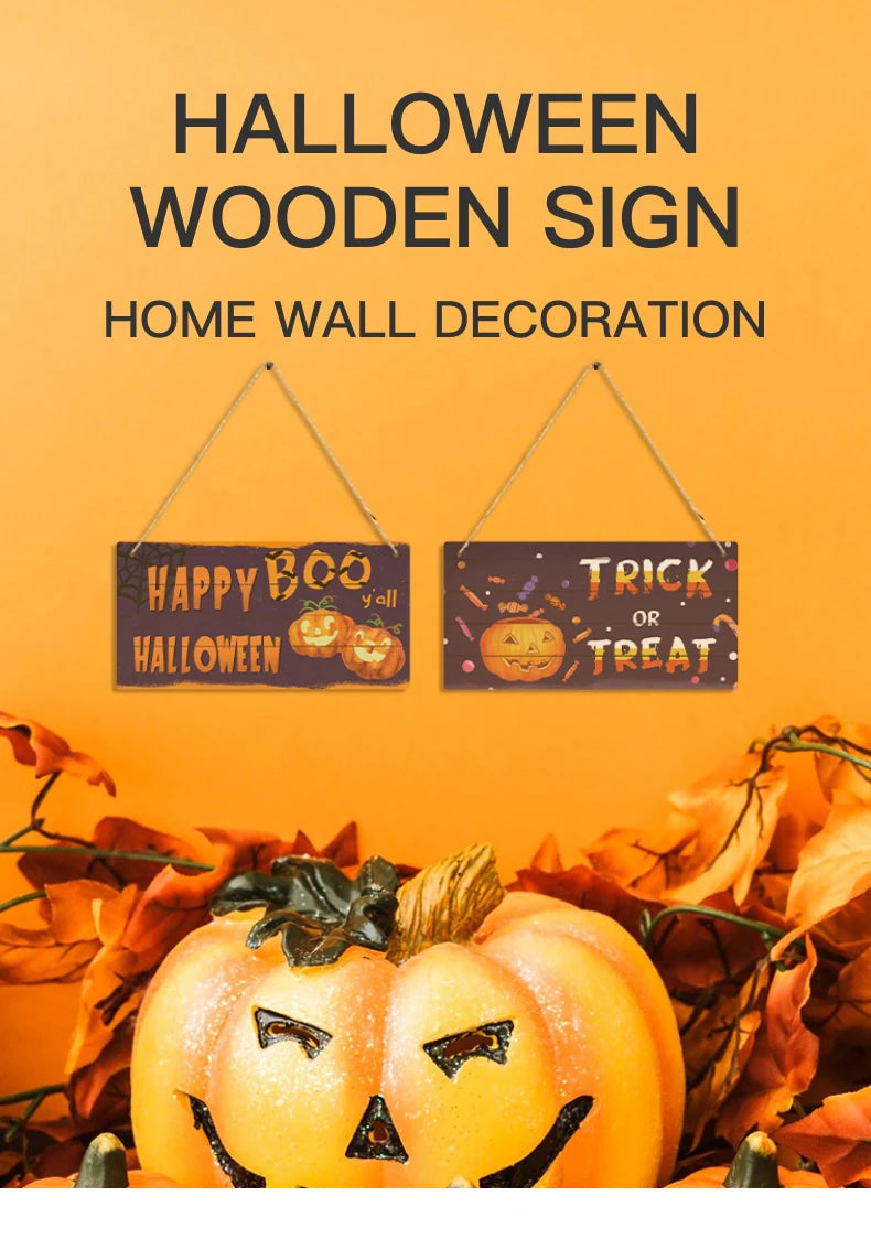 Putuo Decor Halloween Wooden Hanging Pendant Door Sign Pumpkin Ghost Bat Swith Greeting Doorplate Wood Crafts Happy Halloween Da