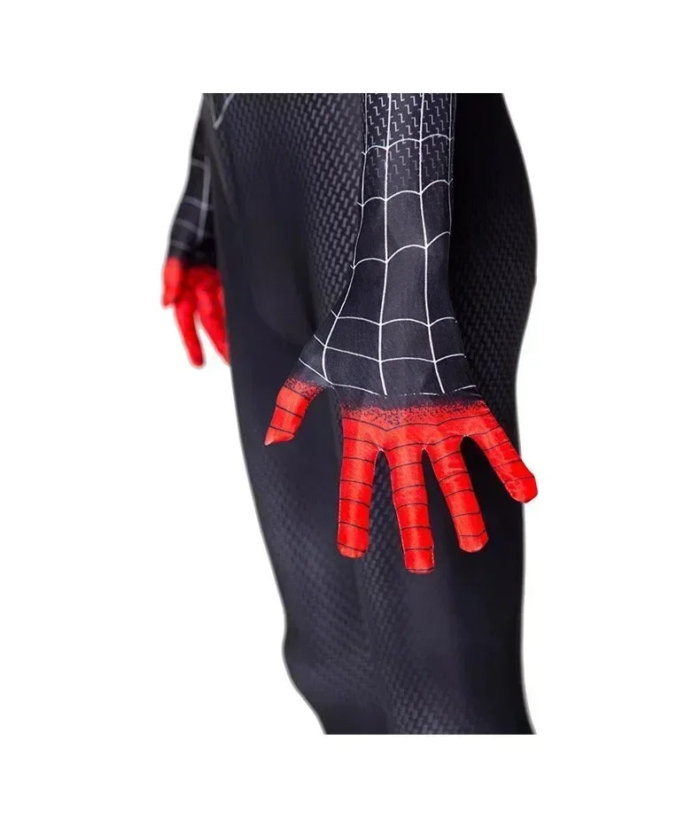 Superhero Spiderman Miles Morales Cosplay Costume Adult Kids Spider Man Halloween Jumpsuit Bodysuit Coat Party Dress Up Gift
