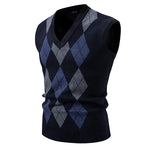 Men's Sleeveless Knit Vests Fashion Geometric Knitted Pullovers Men V-Neck Smart Casual Sweater Tank Tops Knitting Mens Clothing
