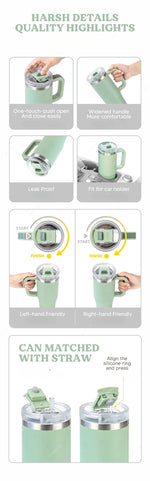 Tyeso 900/1200ML Tumbler Bottle Stainless Steel Car Mug With Handle Straw Thermal Iced Travel Vacuum Insulated Coffee Hot Cup