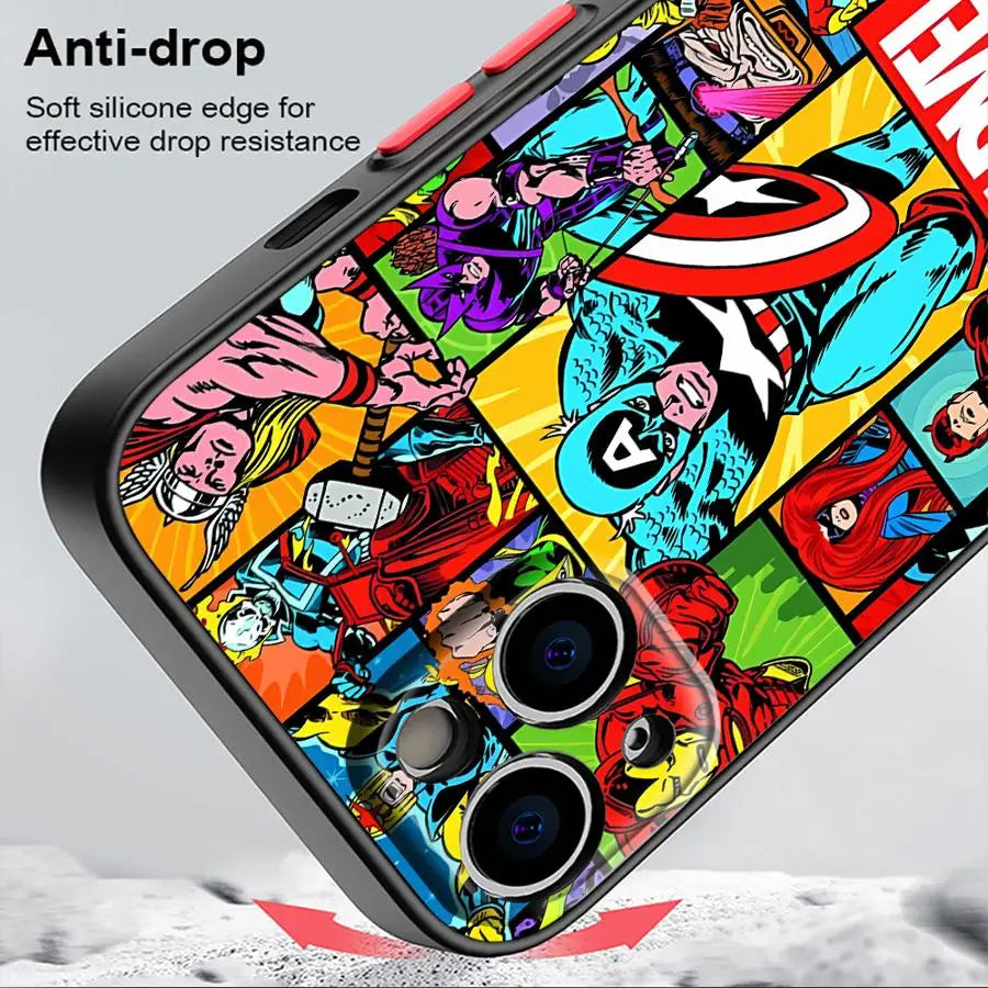 Case for iPhone 16 15 Plus 11 12 13 14 Pro Max 12 Mini 7 8 XR XS 15Pro 16e Funda Phone Cover Marvel Cartoon Comics