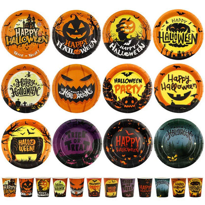 Halloween Themed Disposable Tableware Cups 7 Inch Plates 9 Inch Plates Halloween Party Decoration Supplies Festival Supplies