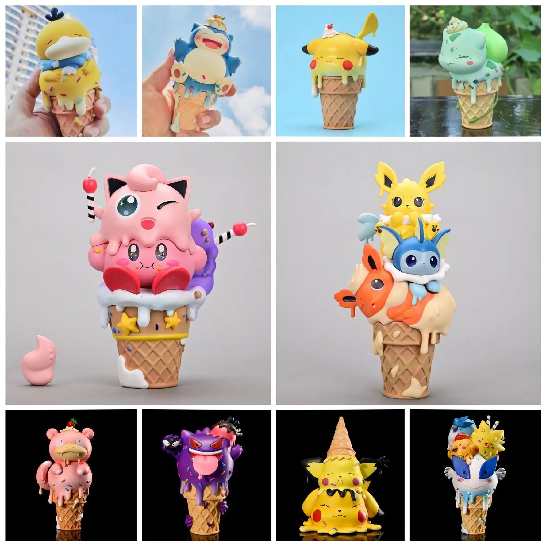 Cute Kawaii Pokemon Pikachu Snorlax Psyduck Bulbasaur Icecream Figure Toys for Girls