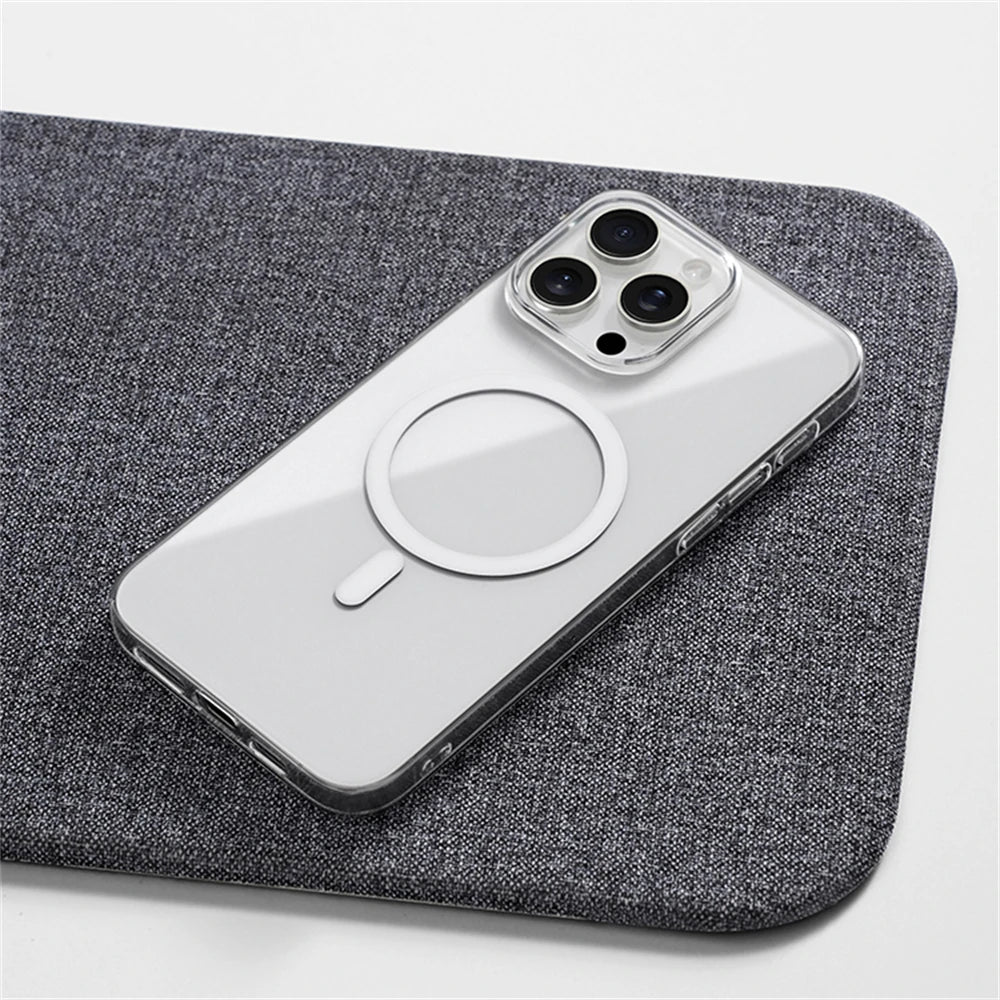 Ultra Thin Hard PC HD Transparent Magnetic Case For iPhone 17 Pro Max 16 15 14 Plus 13 12 Magsafe Wireless Charge Clear Cover