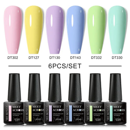 MEET ACROSS 6Pcs Gel Nail Polish Set Pink Red Green Macaron Color Manicure Kit For Nails UV Gel Nail Art Varnish Nail Supplies