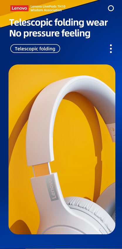 Lenovo TH10 Wireless Bluetooth Headset HIFI Stereo Earphones Foldable Over Ear Earbuds Sports Game Headphones with Microphone