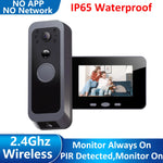 2.4Ghz Wireless Video Doorbell IP65 Outdoor Monitoring Two Way Audio Intercom Door Camera PIR Motion Detection 4' IPS Screen