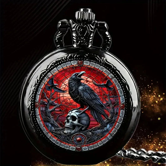 Colorful Pattern Medium Pocket Watch Retro Flip Decoration Necklace Watch Personalized Trend Male and Female Student Quartz