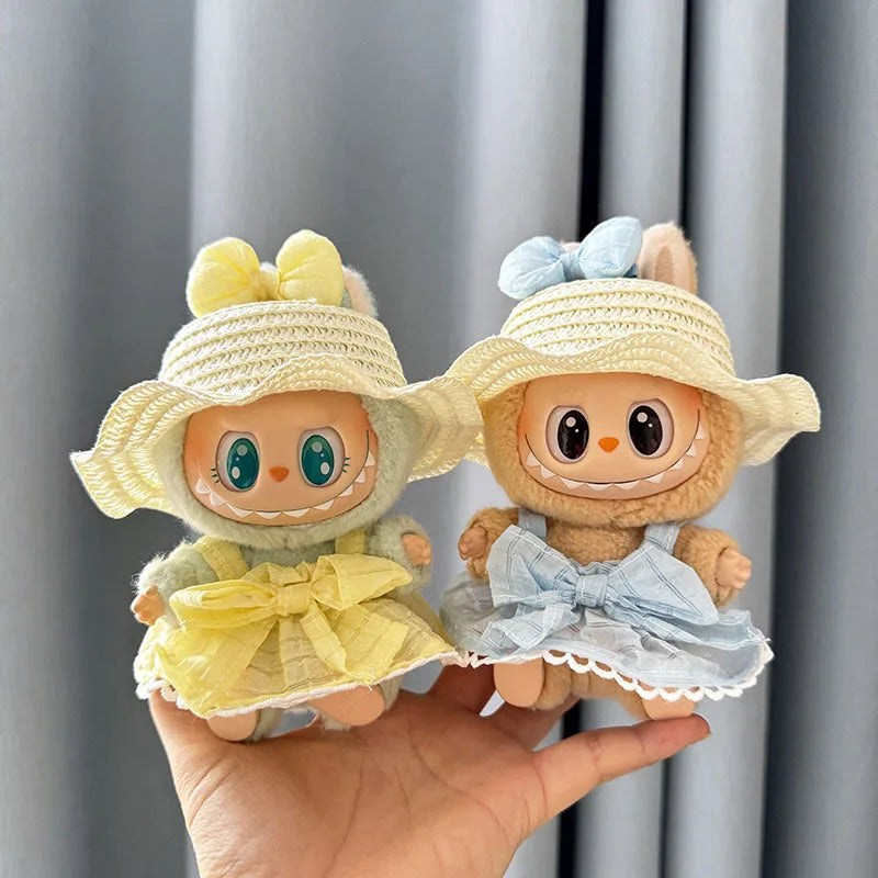 Luxury Plush Wedding Dress Dolls Clothes for Labubu I II Korea Style Fluffy Romantic Wedding Dress Flower Hat Suit for Ladbubu