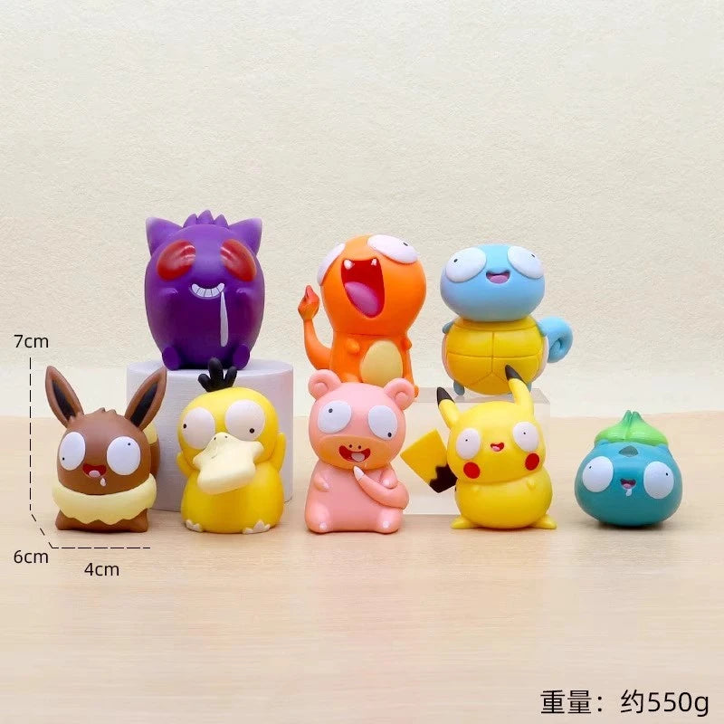 8Pcs/set Pokemon Figures Cutes Yusan Silly Toys Pikachu Bulbasaur Squirtle Charmander Action Figure Cartoon Doll Model Toys
