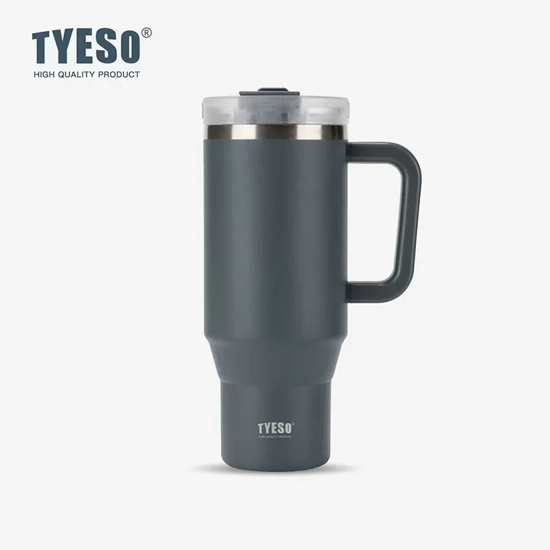 Tyeso 900/1200ML Tumbler Bottle Stainless Steel Car Mug With Handle Straw Thermal Iced Travel Vacuum Insulated Coffee Hot Cup