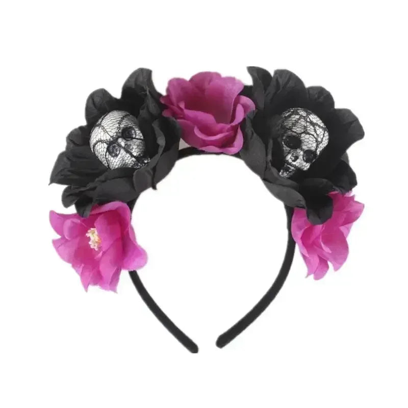 1/3PCs Halloween Headband Skull Flower Decoration Headwear Party Favors Supplies Photo Booth Props for Women Cosplay Costume