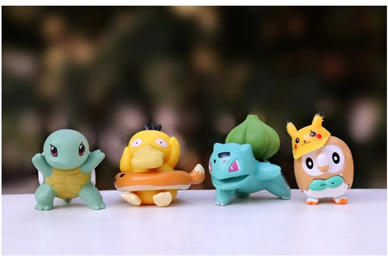 8PCS Pokemon Mini Figures Toys Pikachu Psyduck Squirtle Bulbasaur Miniature Cake Succulents Ornaments Figure Props
