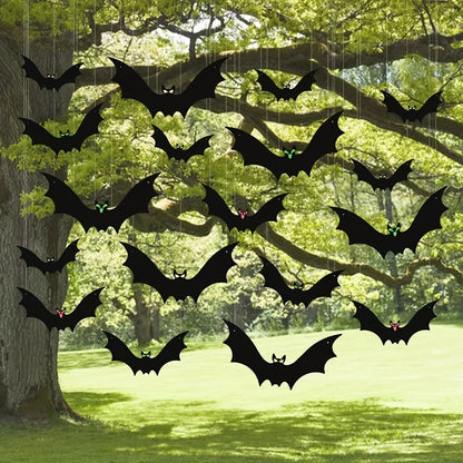 12pcs Hanging Bats Halloween Outdoor Decor Large Flying Plastic Bats 3 Sizes Hang on Trees Porches Yards Lawns Halloween Indoors