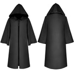 Halloween Medieval Black Robe Cloak Costume Adult Priest Cosplay Hooded Costume and Scary Spooky Loose Cloak for Kids Ladies