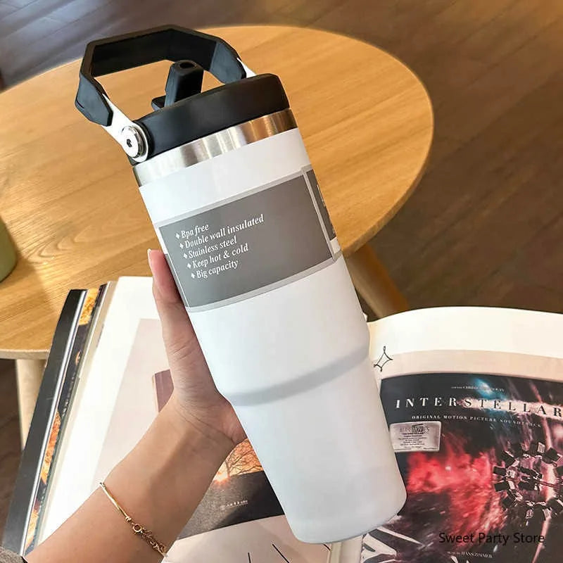 20oz/30oz Stainless Steel Thermos Mug With Straw Keeps Cold and Heat Thermal Mug Tumbler Outdoor Sports Thermal Water Bottle