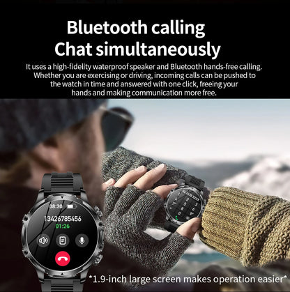AK75 Smart Watch Flashlight 1.9inch Men Outdoors Sports Fitness Tracker 700mah Large Battery BT Calling LED Light Smartwatch