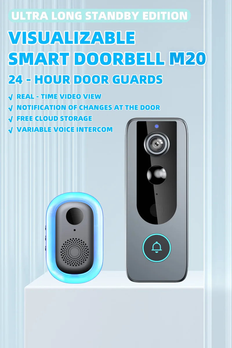 Wireless Doorbell Camera with Solar Cover 1080P Video Intercom Motion Detect Night Vision Waterproof Outdoor Smart Doorbell Wifi