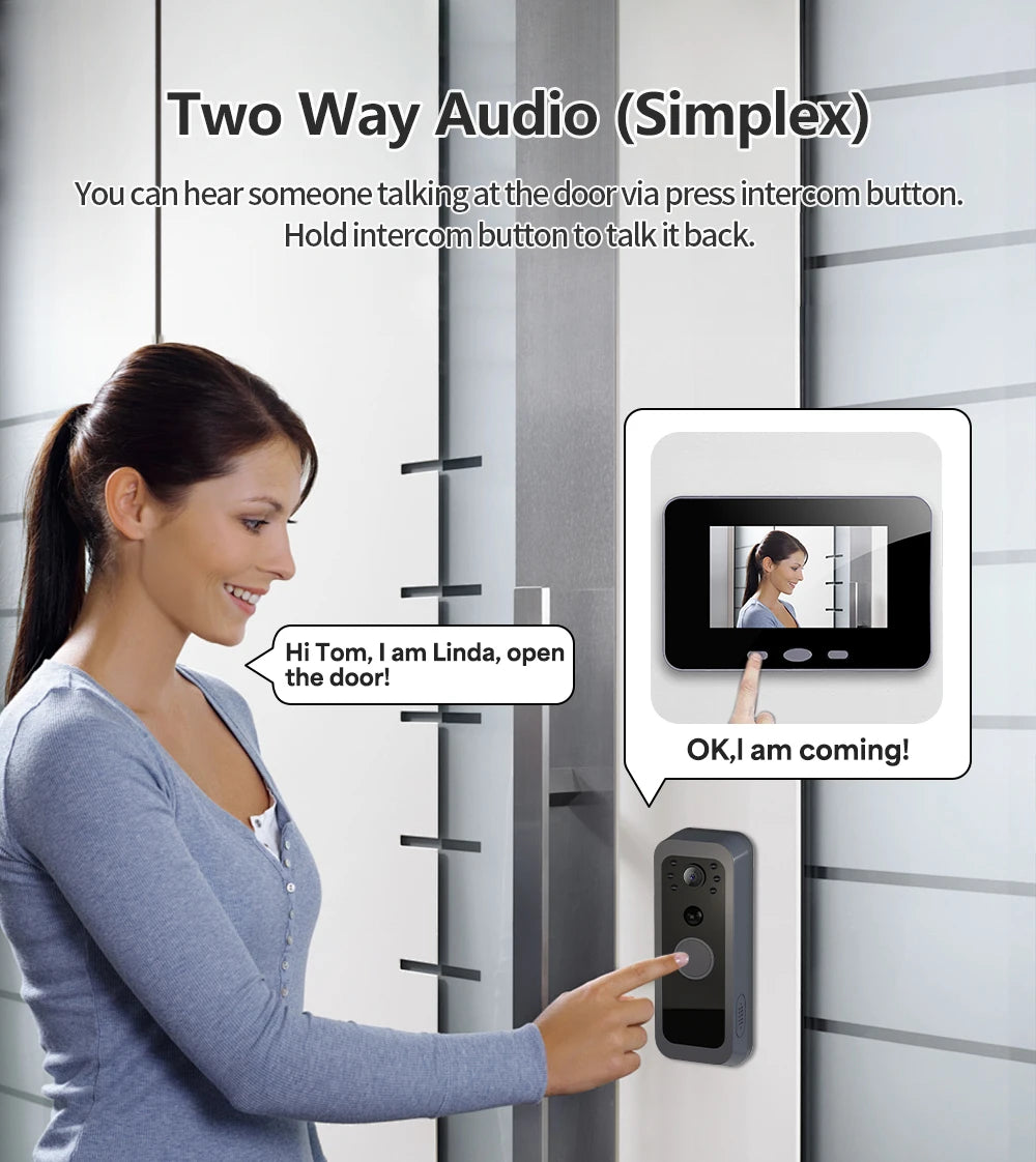 4 Inch Digital Door Viewer Smart Home Peephole Doorbell Camera PIR Motion Detection Night Vision Video Doorbell 2.4Ghz Wireless