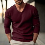 Autumn Winter Men's Knit Pullovers Solid Color V-Neck Slim Fit Long Sleeve Knitted Sweater Men Fashion Casual Pullover Sweaters