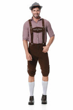 M-XXL Men Bavarian Oktoberfest Lederhosen Costume for Cosplay German Beer Festivals Suspenders Rompers Shirt Hat Set Outfit