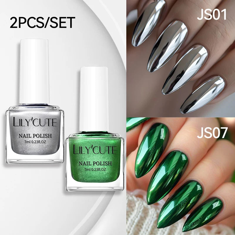LILYCUTE 7ML 2PCS/SET Metallic Nail Polish Mirror Blue and Rose Gold Effect Varnish Semi-Permanent Nail Art Manicure Aupplies