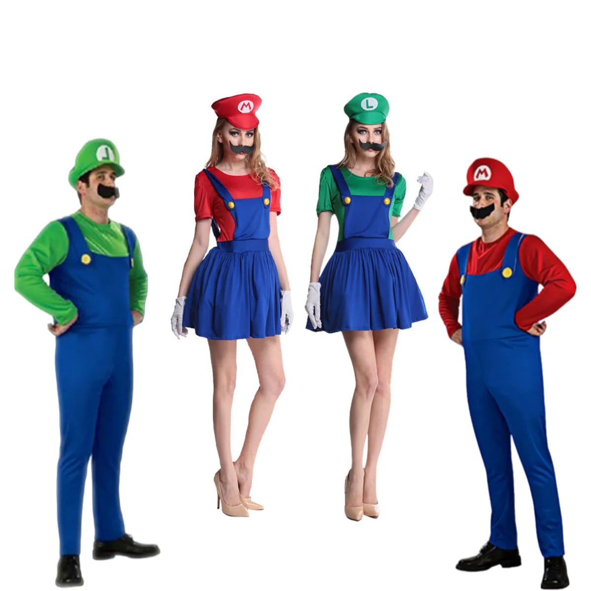 Disguised men's Luigi luxury adult costume super brother costume role-playing fancy dress set Halloween women's hat and beard