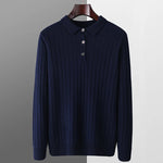 Winter New Men's Pure Wool Sweater Loose POLO Collar Vertical Pattern Thickened Sweater Casual Business High end CashmereSweater