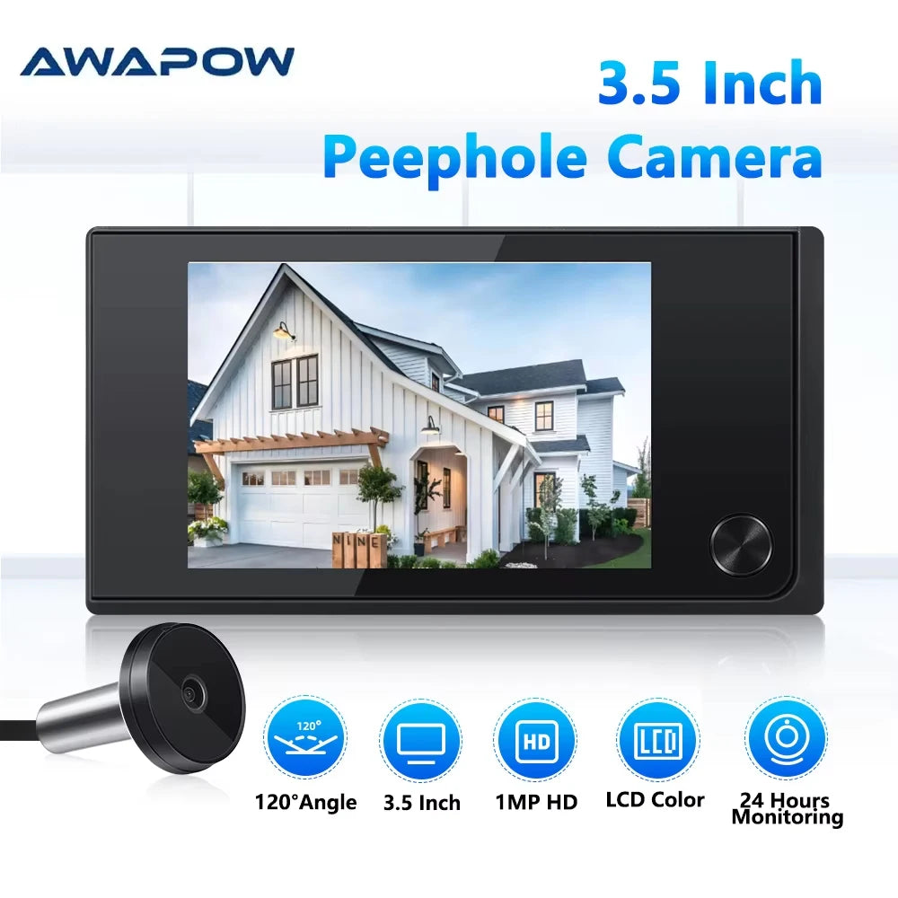 Awapow 3.5 Inch Doorbell Peephole Viewer Digital Door Camera 120° LCD 2 Million HD Pixels Cat Eye Door Bell Outdoor Monitor