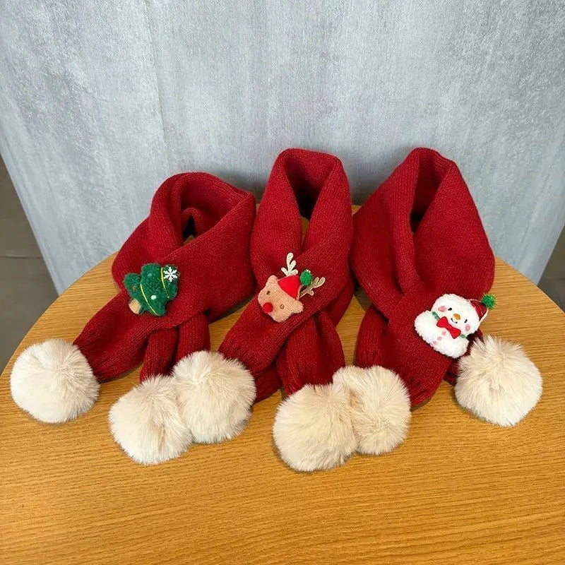 Christmas Scarf for Kids Red Knitted Cross Neck Warmer Winter Baby Boy Girl Unisex Outdoor Riding Anti-Cold 1-6 Years