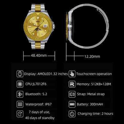 Aiweile AW46 Smartwatch Smart Watch Man 1.32 Inch HD AMOLED Screen Sports Modes Bluetooth Call for Android Yacht Range Master