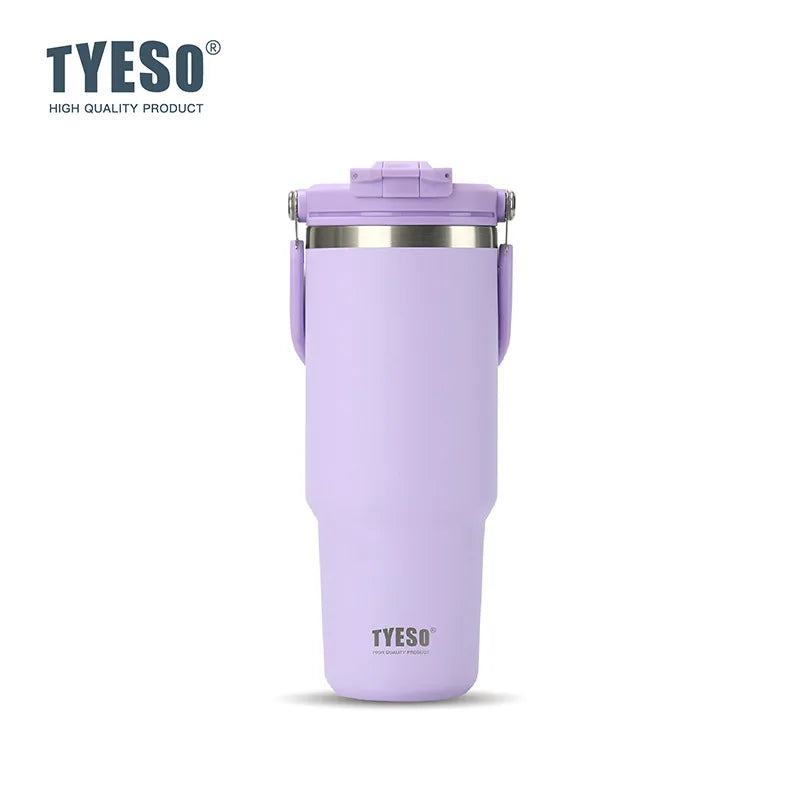 Tyeso Large-Capacity Vacuum Flasks Handle Vacuum Cup Dual-Drink Coffee Mug Stainless Steel Ice Cup Car Bottle Hot Cold Retention