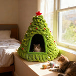 Winter Christmas Tree Cat Nest Handmade /Finished Cat Bed /Winter Warmth Semi Enclosed Dog Nest Felt Cone Pet House 크리스마스 고양이 굴
