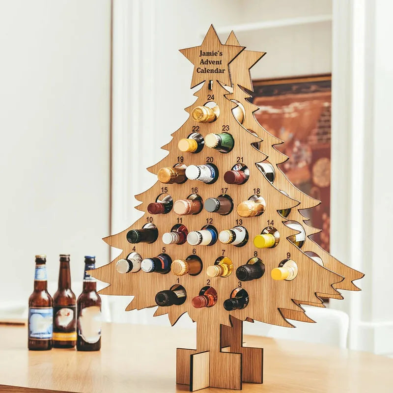 Christmas Wine Holder Wooden Wine Bottle Stand Advent Calendar Count Down Drinks Display Rack Seasonal Decor