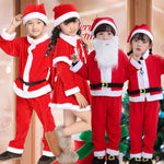 Winter Kids Warm Christmas Party Costume Coat+Pants+Hat+Shoes Covers Boys and Girls Santa Claus Role Play Outfit Xmas Clothing